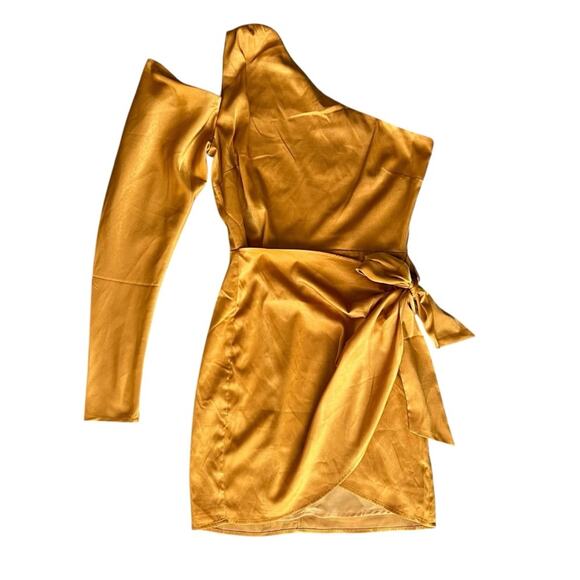 Camila Coelho Revolve Stella Golden Yellow One Sleeve Wrap Cocktail Mini Dress S - Picture 13 of 14